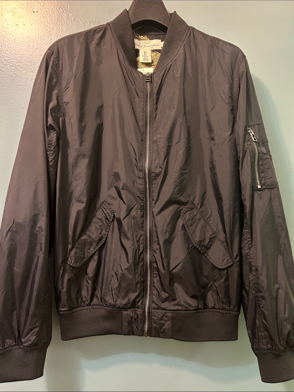 Men's H&M Black Bomber Varsity Jacket Nylon Feel BRAND NEW w/ TAG Size SMALL